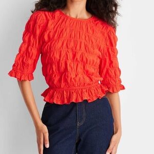 Future Collective Red Textured Blouse
